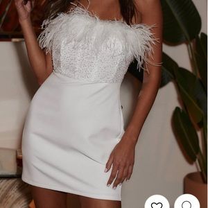 12th Tribe White Strapless Feather & Beaded Mini Dress